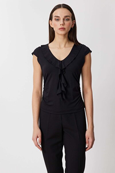 ON Yanları Büzgülü V Yaka Bluz