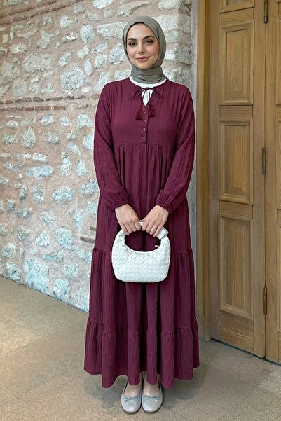 InStyle Lina Tasseled Burgundy Dress