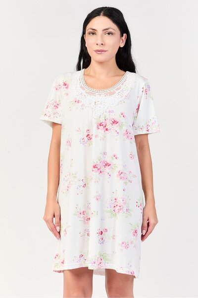 Kathy Ireland فستان نوم نسائي بأكمام قصيرة بطبعة زهور، متعدد الألوان