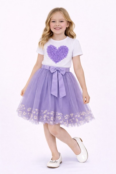 Nacar 23 Nisan 29 Ekim Gösteri Kıyafeti Kız Çocuk Kalp Detaylı Tişört & Çiçek...