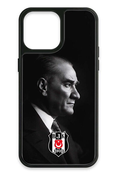 Beşiktaş iPhone 13 Pro Max Uyumlu Büyük Atatürk Cam Lisanslı Telefon Kılıfı