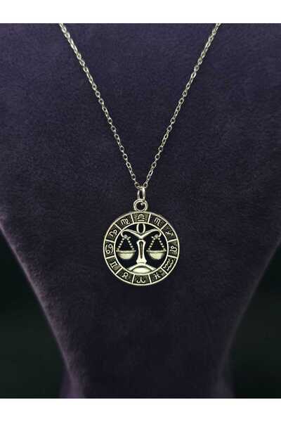 sarıyer silver Libra Zodiac Sign Steel Pendant and Chain Jewelry Classic Ston...