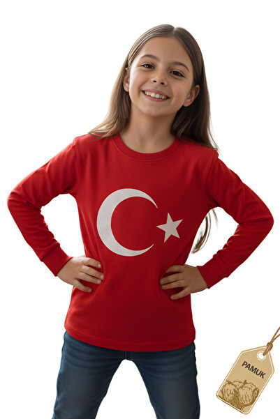 Difa Παιδικό μπλουζάκι με τουρκική σημαία - Κόκκινο Unisex βαμβακερό μακρυμάν...