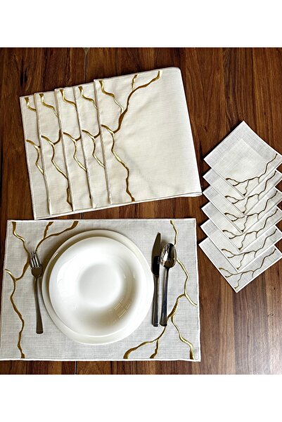 NURHAN HOME COLLECTION Linia Model Gold Embroidered 12 Piece Set American Ser...