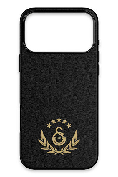 Galatasaray iPhone 17 Pro Max Uyumlu 5 Yıldız Gold Arma Deri Magsafe Lisanslı...