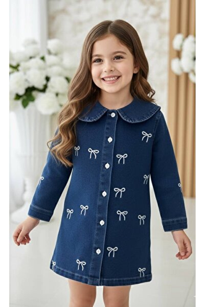 Elidabutik Φόρεμα τζιν σε σκούρο χρώμα με διακόσμηση φιόγκων