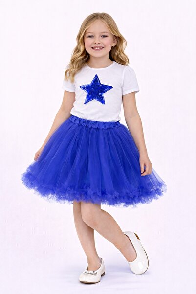 Nacar 23 Nisan 29 Ekim Gösteri Kıyafeti Kız Çocuk Payet Yıldızlı Tütü Etek Ta...