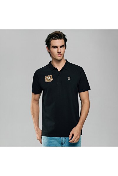 Giordano قميص بولو رجالي ضيق مطرز من قماش البيكيه الليكرا
