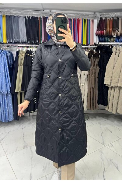 KADO 1501 Soft Yakalı Büzgülü Kapitone Mont SİYAH