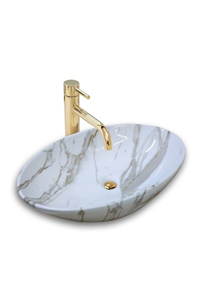NEXTLY Ceramic Countertop Sink, Marble Design, 56x38.5x15