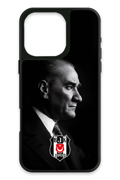 Beşiktaş iPhone 16 Pro Max Uyumlu Büyük Atatürk Cam Lisanslı Telefon Kılıfı