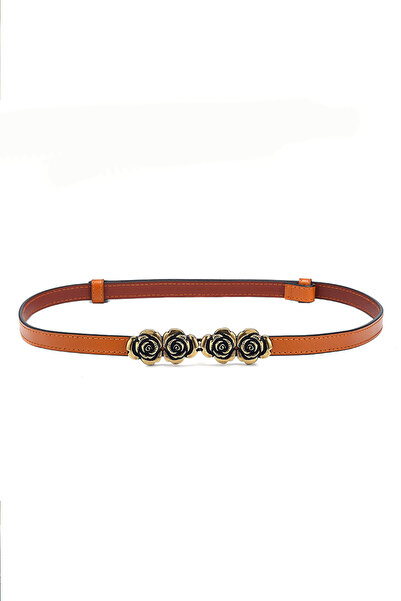 PriStyle Women's Thin Leather Belt, Decorative Gold Buckle, for Waists 60-100...