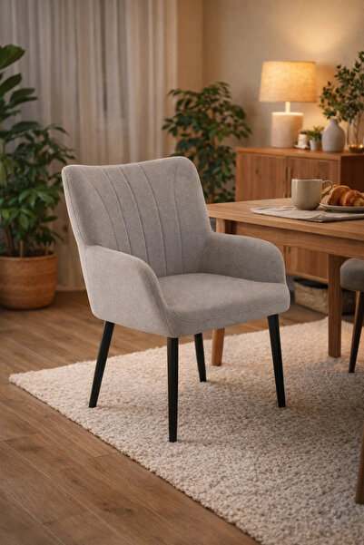 MARIA HOMES Luxury Grey Boucle Dining Chair with Arms Modern Upholstered Armc...