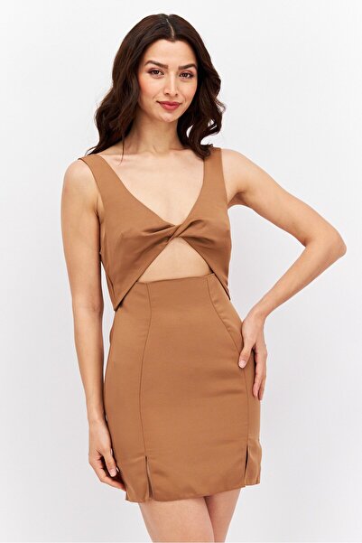 ASOS Design Women Plain Cut Out Mini Dress, Brown