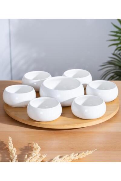 şirineşyalarım طقم أوعية بورسلين من باميرا مكون من 7 قطع مع حامل دوار من الخي...