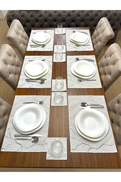 NURHAN HOME COLLECTION طقم مناديل تقديم القهوة والكوكتيل من لينيا موديل فضي م...