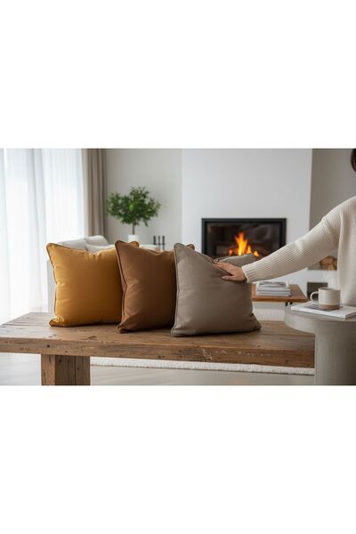 Mof Home Collection Taba Tonları 3Lü Süet Kırlent Kılıfı Seti