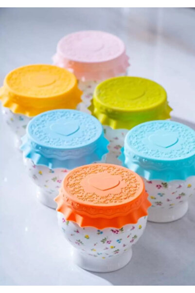 şirineşyalarım Enjoy Star 6-Piece Porcelain Bowl with Silicone Lid 150 Cc