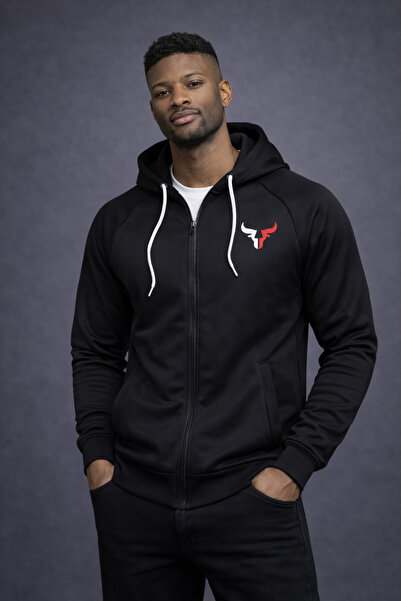 ByFourMan Unisex Bull Printed Zippered Stand Collar Gray Black Scuba Jacket