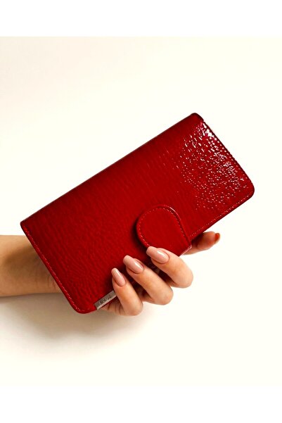 ELEVIA Italian Red Velvet Wallet, Made in Italy, Genuine Patent Leather, Croc...