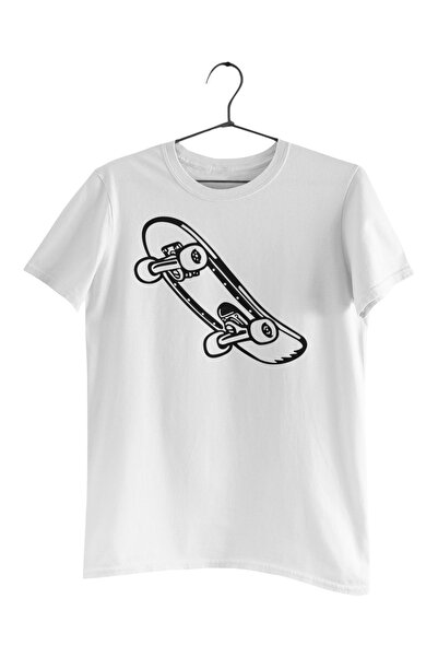 Generic (Unbranded) Tricou Malfini alb cu imprimeu de skate, mărimea M, bumba...