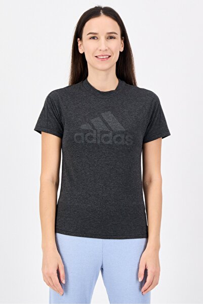 adidas Women Sportswear Fit Short Sleeve Outdoor T-Shirt, Heather Black
