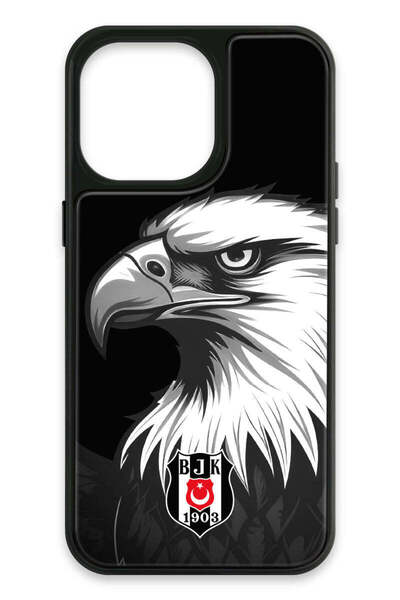 Beşiktaş iPhone 14 Pro Max Uyumlu Büyük Kartal Cam Lisanslı Telefon Kılıfı