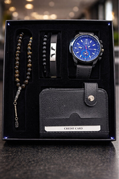 TEKMAKG Erkek Kol Saati Hediye Seti | 2 Bileklik + Tesbih + Kartlık 5'li Set