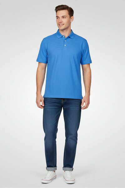 Greg Norman Men Sportswear Fit Short Sleeve Outdoor Polo Shirt, Blue