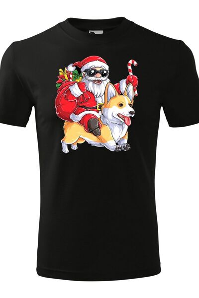 Generic (Unbranded) Unisex "Santa's Corgi" Christmas T-Shirt - Black, S