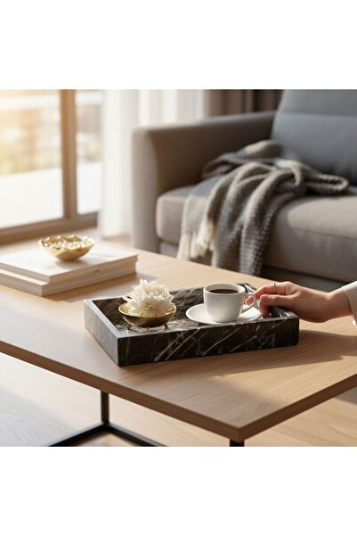 Onedekor Marblas Real Marble Luxury 30*15 Tray with Edges Black