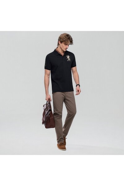 Giordano Men's Slim Fit 3D Lion Embroidery Lycra Pique Polo