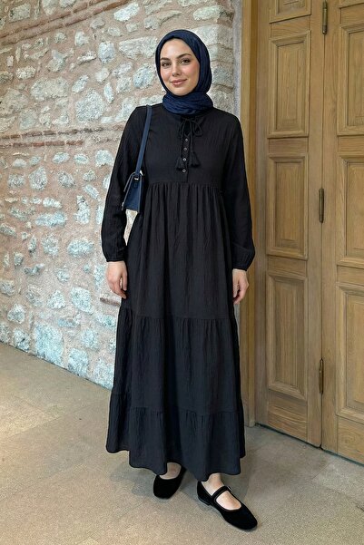 InStyle Lina Tasseled Black Dress