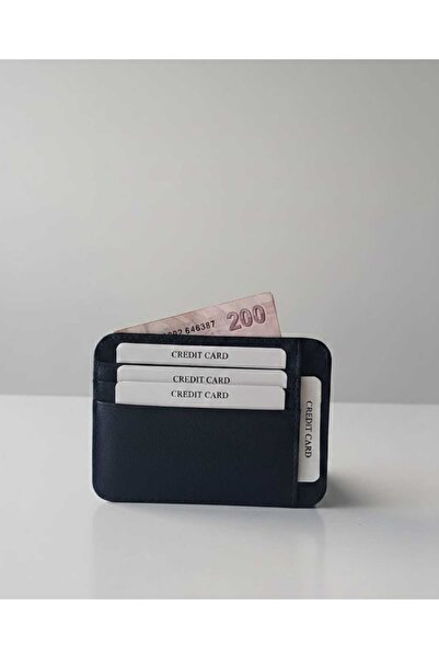 Carenzo Men's Slim Genuine Leather Card Holder Black Navy Blue