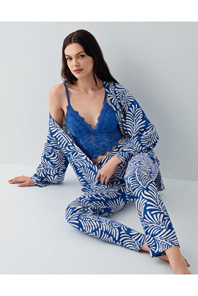 Arnetta Women's 3-Piece Patterned Pajama & Homewear Set – Lace Bralette Bra, ...