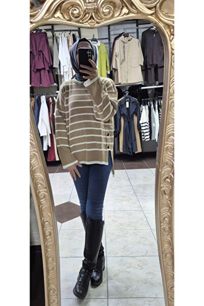 Mintaş Striped Knitwear Sweater with Buttons on the Sides
