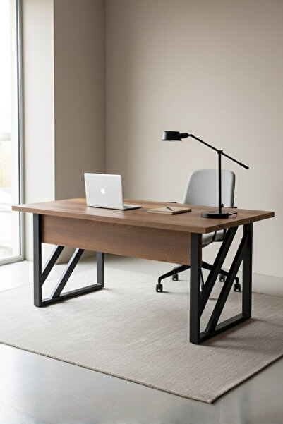 MOM Metal GRID Metal Ayaklı Çalışma ve Ofis Masası Ceviz, Siyah 90 x 160 cm