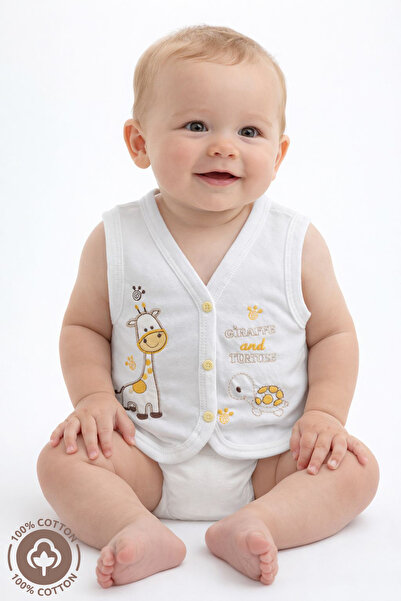 Miniel Unisex Baby Embroidered Organic Cotton Combed Cotton Baby Vest