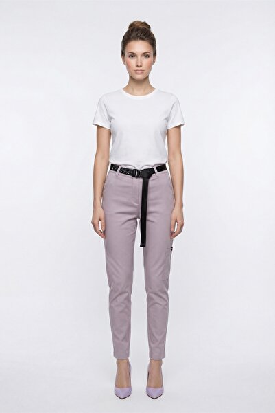 EXİTLİNE Women's Stone Summer Slim Pants with Belt and Pockets