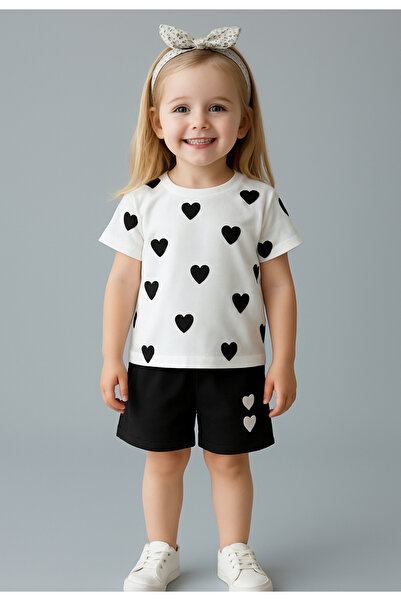 Melodikids طقم صيفي للفتيات بطبعة قلب من الأسفل والعلوي