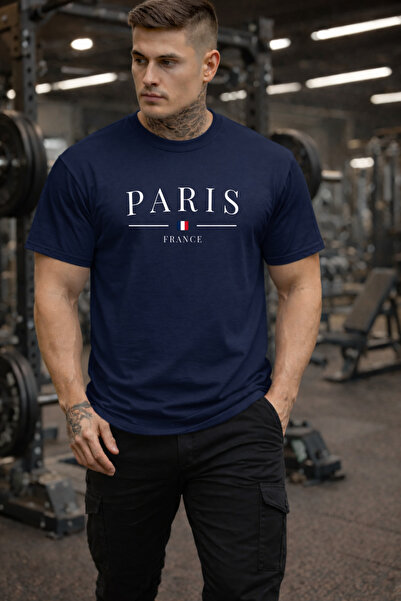 dont quıt Navy Blue 100% Cotton Comfortable Fit T-Shirt Paris Logo