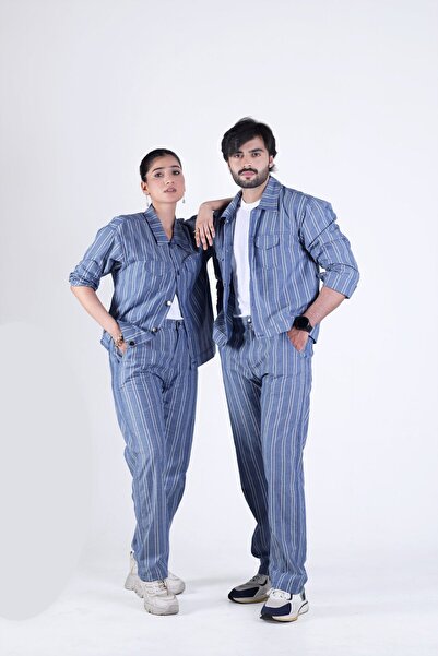 Ambit Trends Unisex Blue Striped Co-Ord Set – Shirt & Pants