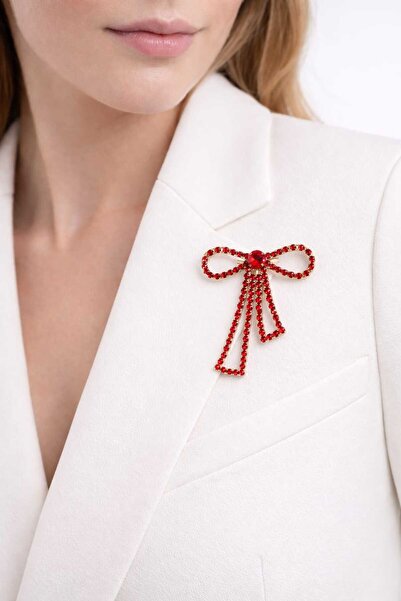 Furtek Aksesuar Sallantılı Fiyonk Kurdele Broş Zirkon Taşlı Hediyelik Takı