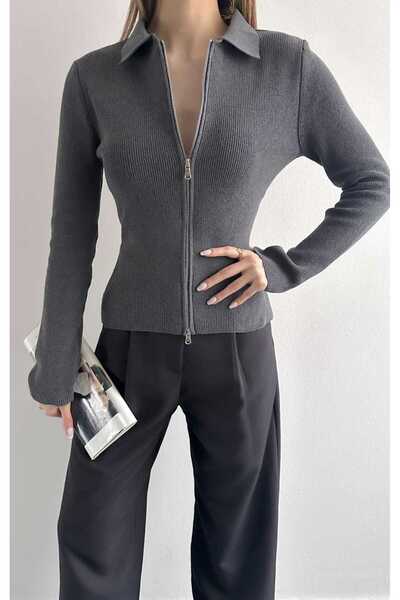 yeditepe fashion Zippered Slim Fit Louise Cardigan