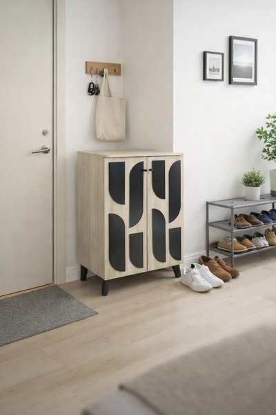 MARIA HOMES خزانة أحذية بيج 60×34×91 سم - منظم أحذية عصري بأبواب مزخرفة