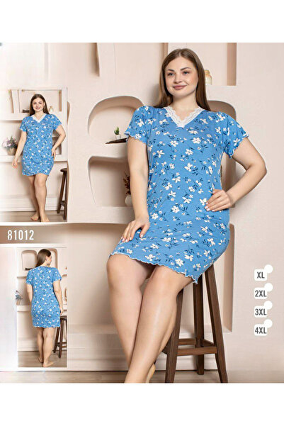turkish Women's short-sleeved nightgown with a delicate floral print and V-ne...