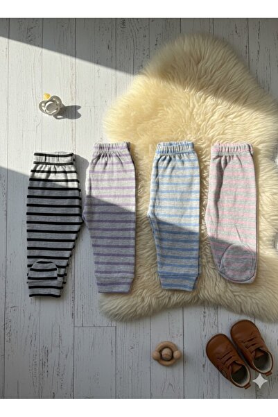 GMN COLLECTION BEBEK RENKLİ ÇİZGİLİ 4'LÜ ALT PİJAMA SETİ