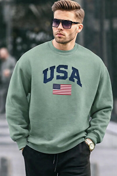 COMBİNE MİCHAİL Ανδρικό φούτερ Comfort Çağla με στάμπα USA