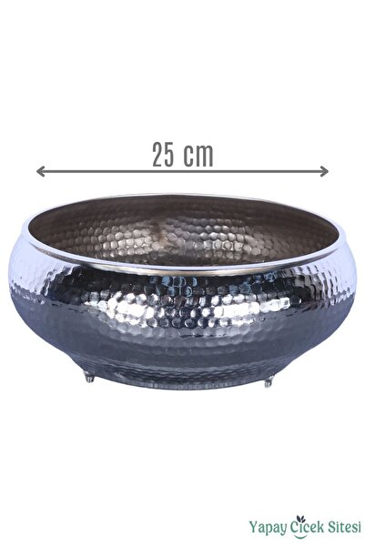 Yapay Çiçek Sitesi Metal Dekoratif Darbeli Ufo Model Saksı 11 Cm Gümüş