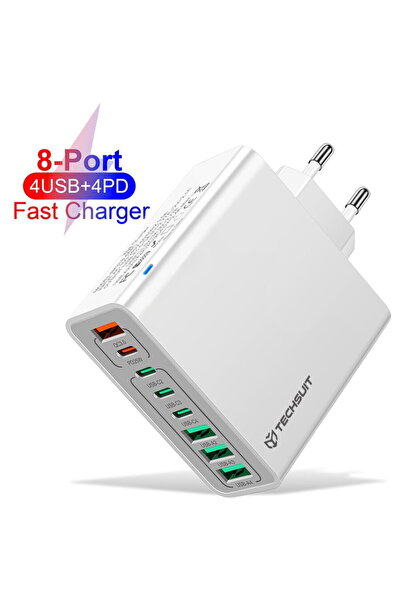 Techsuit CHPD224 4x USB-A + 4x USB-C Fast Charging 65W Alb